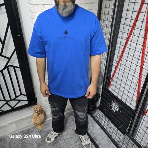 Mavi İki İplik Baskılı T-Shirt