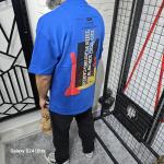 Mavi İki İplik Baskılı T-Shirt