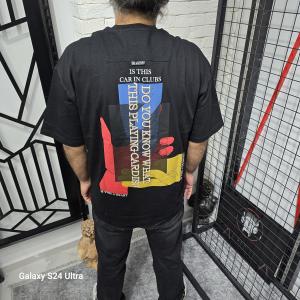 Siyah İki İplik Baskılı T-Shirt