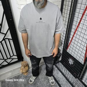 Gri İki İplik Baskılı T-Shirt