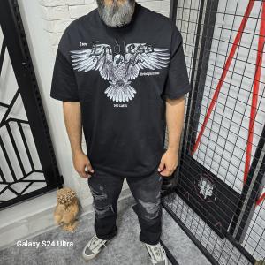 Siyah Kartal Baskılı T-Shirt