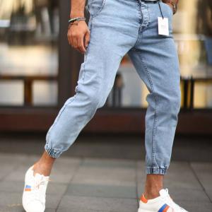 Buz Mavi Lastik Paça Oversize Jean WK-101558