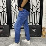 Koyu Mavi Bol Yırtık ve Desen Detaylı Boyfriend Kalıp Kot Pantolon W.K-101301