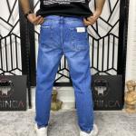 Koyu Mavi Bol Yırtık ve Desen Detaylı Boyfriend Kalıp Kot Pantolon W.K-101301