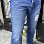 Koyu Mavi Bol Yırtık ve Desen Detaylı Boyfriend Kalıp Kot Pantolon W.K-101301